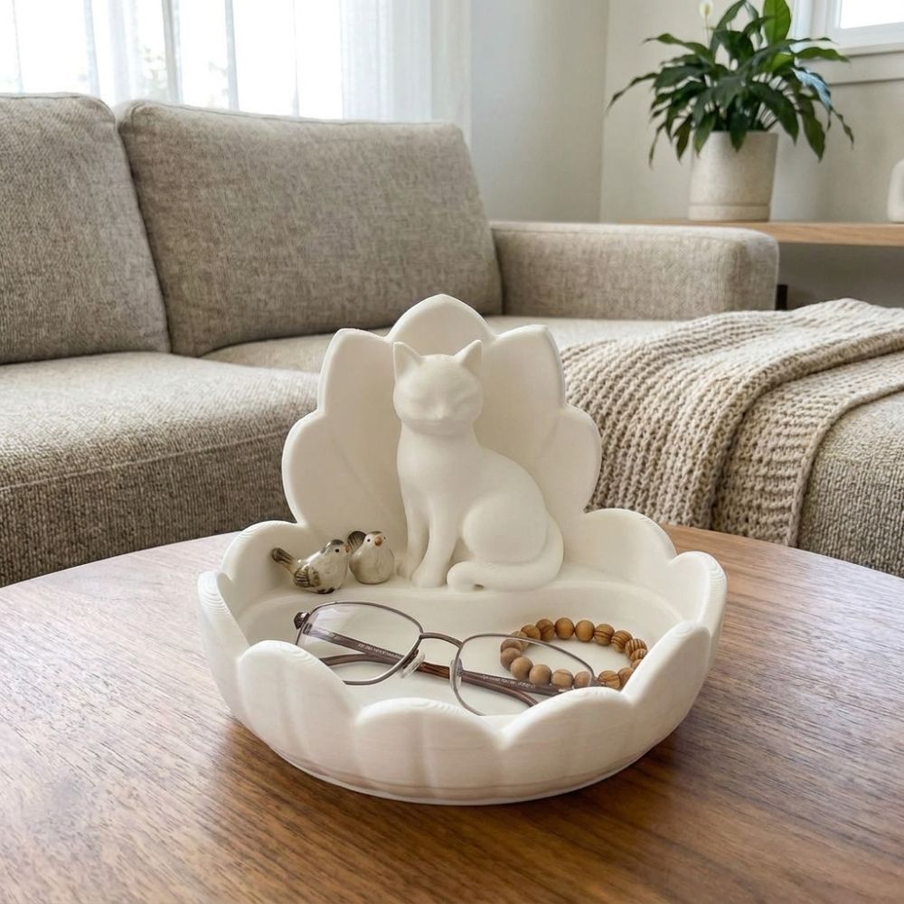 3D Printer Stand - Niedliches Lotus-Katzen-Schmuckaufbewahrungstablett, 3D-gedruckte lotusförmige Kosmetik-Aufbewahrungsschale, stabile